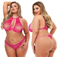 Lapdance 2 Piece Pink Sexy Strappy Lace Bra & Panty - Queen Fits Approx. 16-20 AU/UK