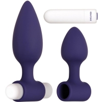 Evolved Dynamic Duo Blue 2 Sized Butt Plugs With Interchangeable Bullet Vibe 