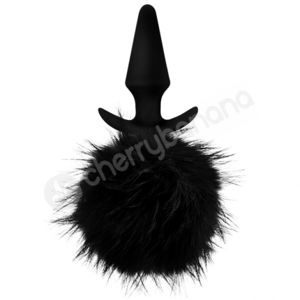 Anal Adventures Platinum Silicone Black Rabbit Faux Fur Tail Butt Plug