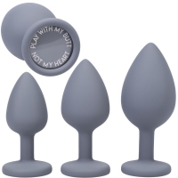 A-Play Grey Silicone Anal Trainer 3 Piece Set With Fun Flared Base