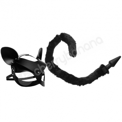 Tailz Cat Tail Anal Plug & Mask With Ears Set