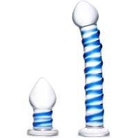 Glas 2pc Double Penetration Glass Swirly Dildo & Butt plug Set