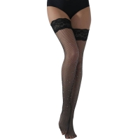 Cherry Banana Black Non-Slip Lace Top Fishnet Stockings With Rhinestones