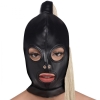 Strict Black Bondage Hood With Attached Blonde Wig Ponytail