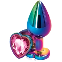 Rear Assets Rainbow Metal 2.4" Butt Plug With Pink Heart Gem