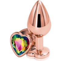 Rear Assets Rose Gold Metal 2.4" Butt Plug With Rainbow Heart Gem